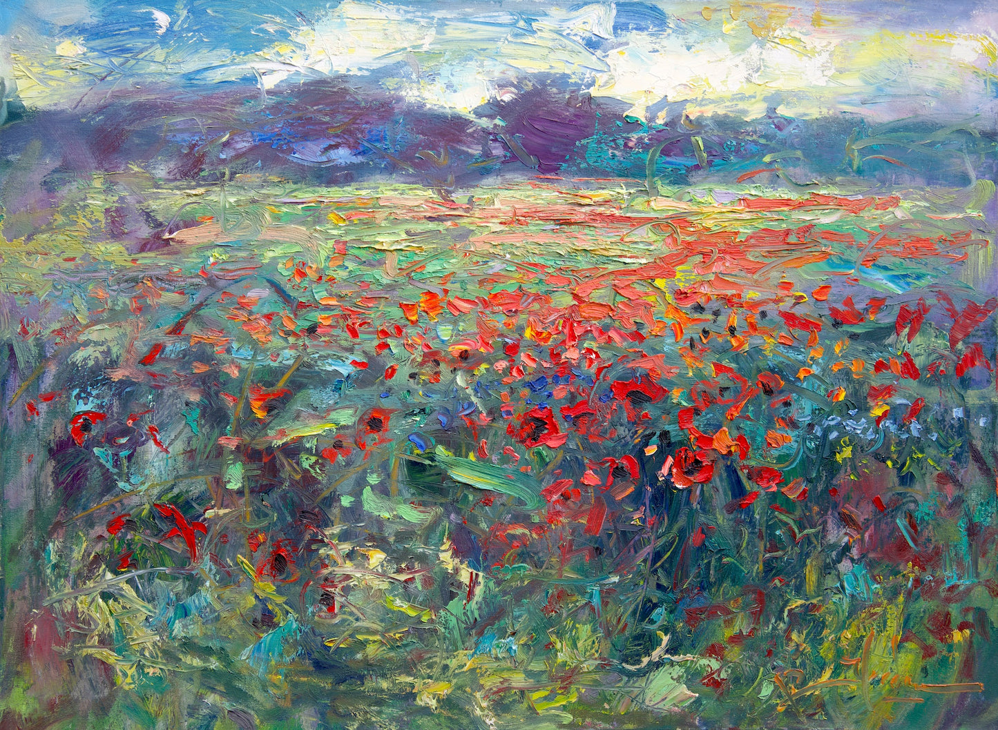 Windblown Poppies with Blues