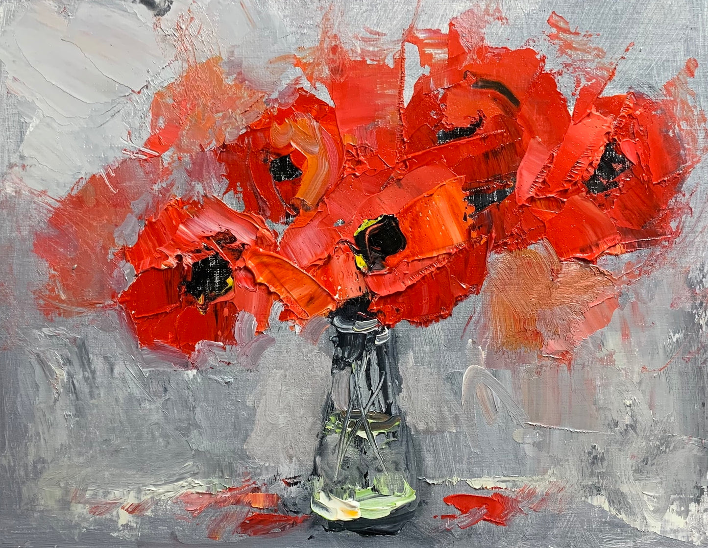 Poppies in a Clear Vase