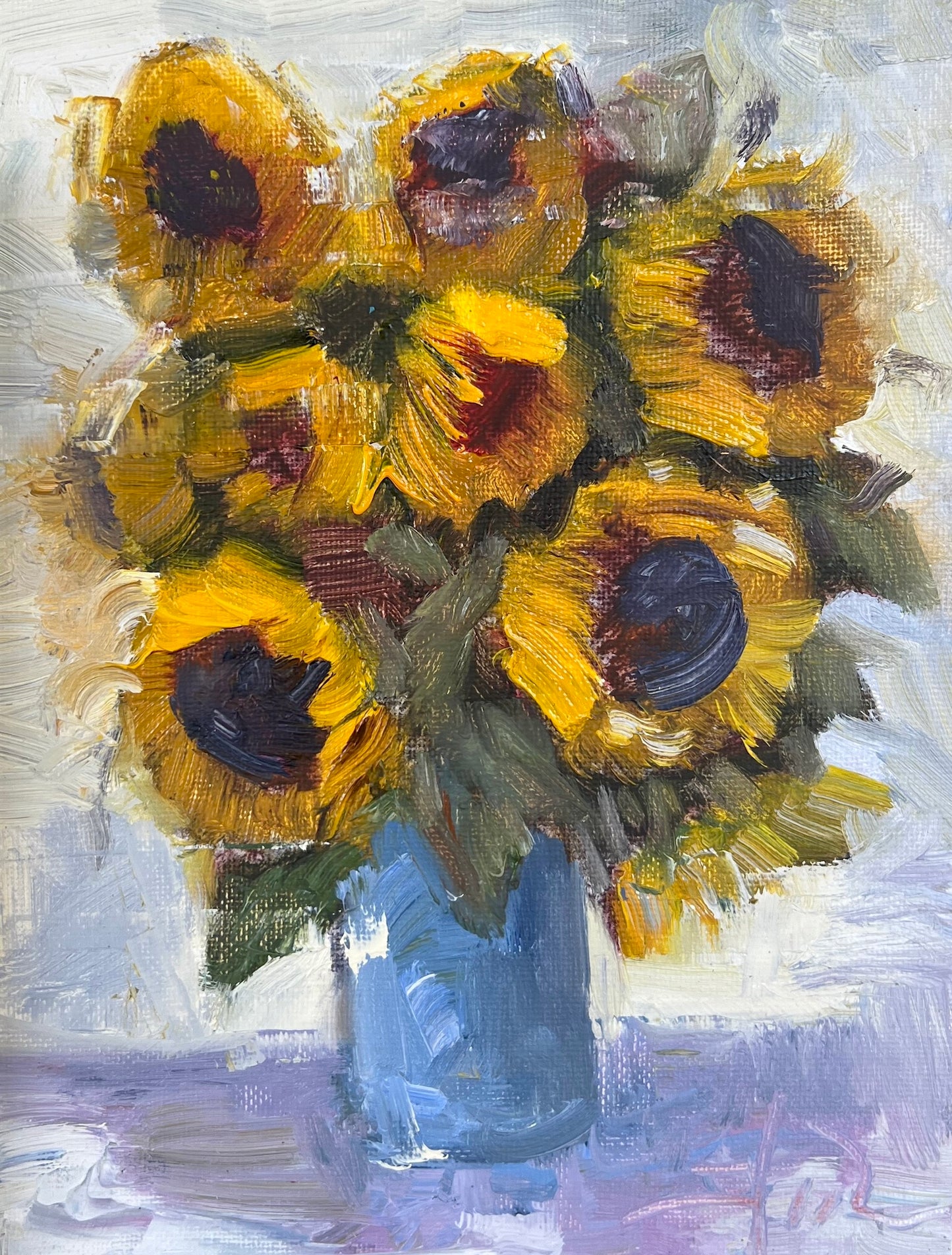 Sunflowers with Light Blue Vase